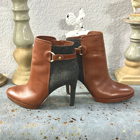 EUC Antonio Melani Brown Leather and Gray Wool Heeled Boots - Picture 9 of 16